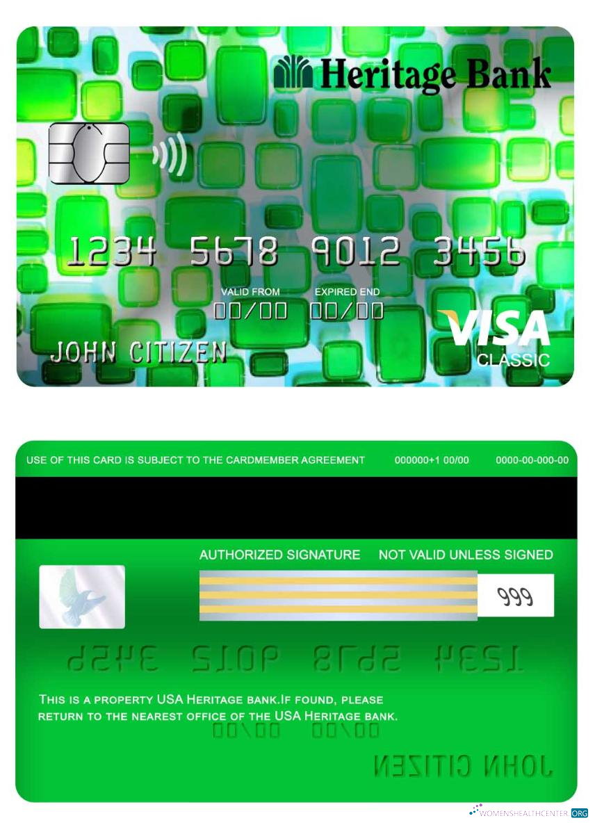 Download USA Heritage bank visa classic card Photoshop template